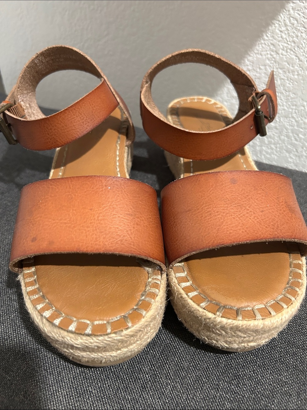 Tan Leather Espadrille Platform Sandals